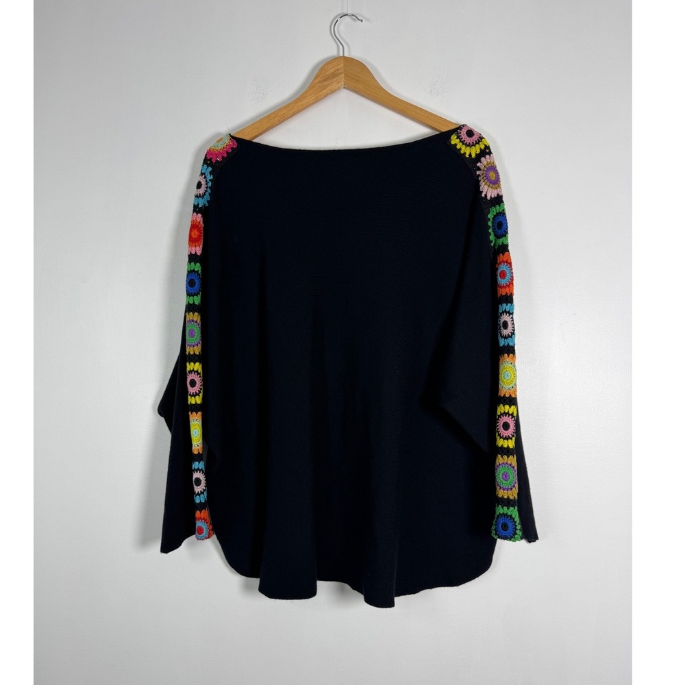 Boho Aaeda Womens 2X Oversized Sweater Black Crochet Sunflower Sleeve Top - Picture 2 of 9